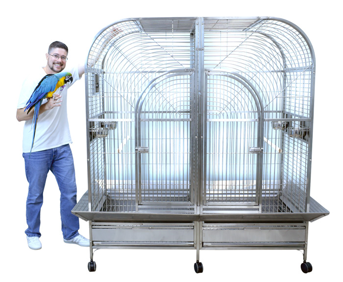 Blue and Gold Macaw with Double Cage for Large Parrots 64x32x74 Stainless Steel