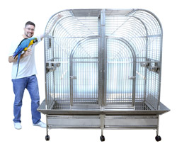 Blue and Gold Macaw with Double Cage for Large Parrots 64x32x74 Stainless Steel