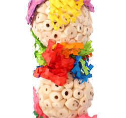 Close up of Happy Muncher Toy for small parrots and parakeets