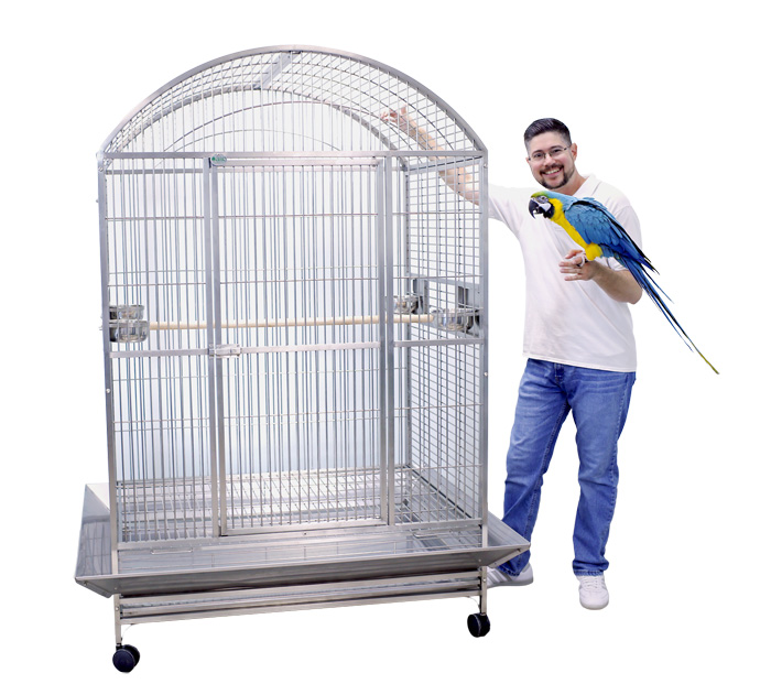 Deluxe Large Stainless Steel Cage for Large Parrots Dometop SS 48x36x76