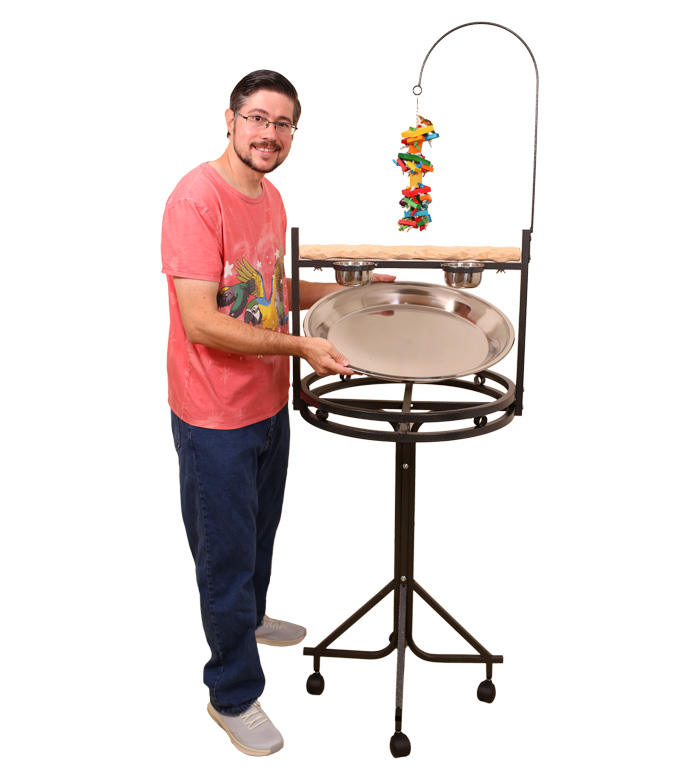 Removable Stainless Steel Tray on Medium NU Perch Parrot Playstand