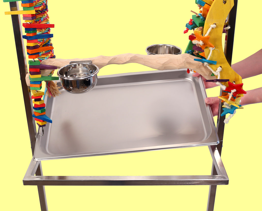 Removable tray on Medium Stainless Steel Parrot Play Stand