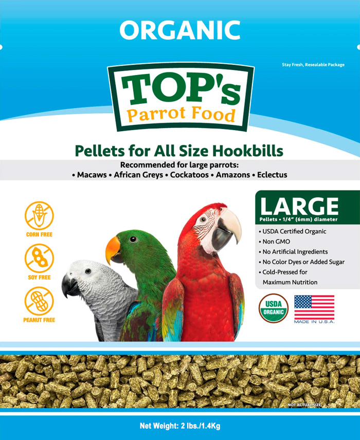 Tops Organic Pellets Large for Amazon, African Grey, Cape Parrot, Cockatoo, and Macaws