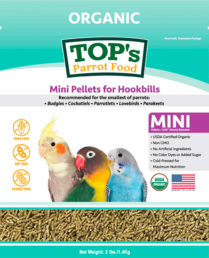 Tops Organic Pellets Mini for Budgie, Lovebird, Cockatiel, Parrotlet, and other parakeets