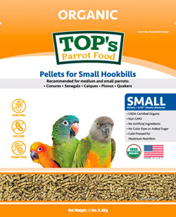 Tops Organic Pellets Small for Conure, Quaker, Caique, Senegal, Pionus, and other small parrots.