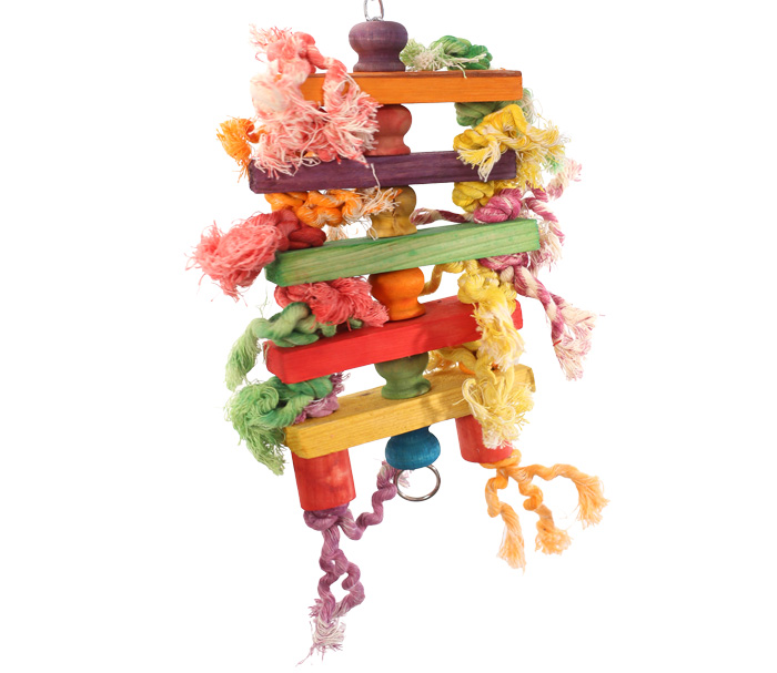 Tropical Steps Medium Parrot Toy featuring colorful wood and cotton rope knots